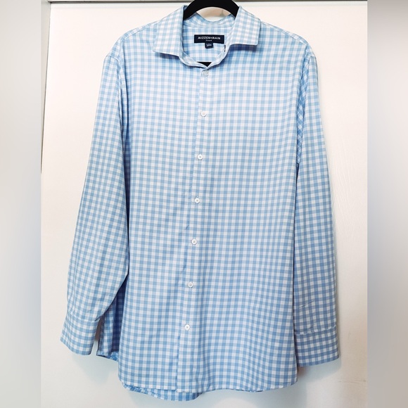 Mizzen+Main Leeward Dress Shirt in Light Blue Gingham, Size L, Classic Fit - Picture 4 of 13